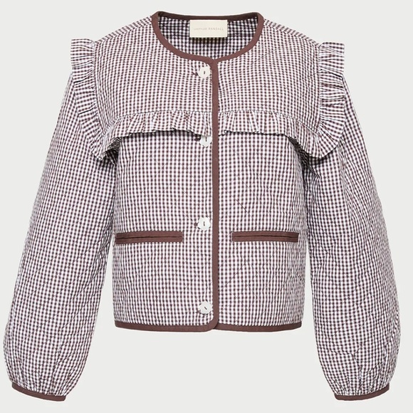 Loeffler Randall Brown and White Checkered Blazer with Brown Trim - Picture 3 of 10